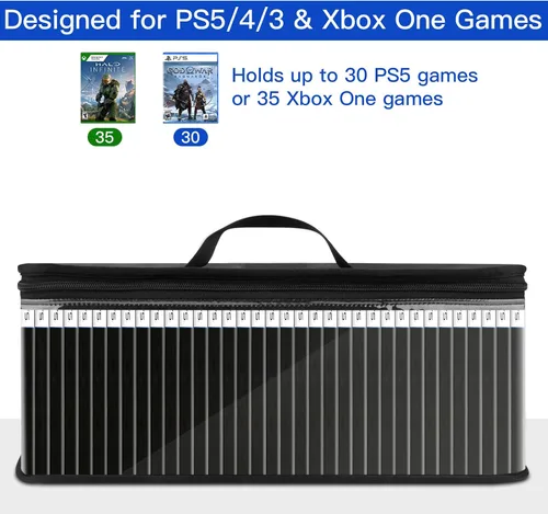 Vista 3 de Video Games Storage Bag Compatible with PS5 PS4 PS3 Xbox One Games, Portable Carrying Case Holds Around 30-35 Game Discs, TPU Clear Games Holder