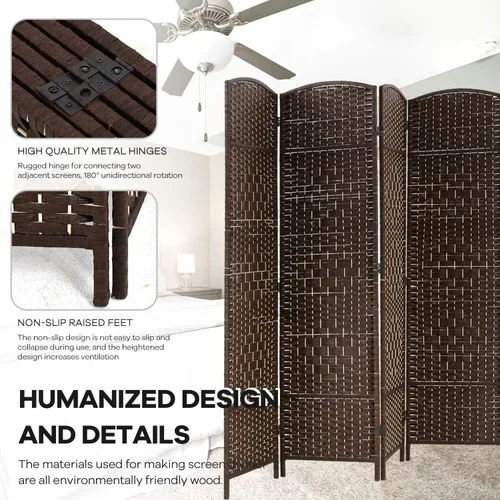 Vista 5 de Divisor de habitación, 4 paneles de 6 pies, divisor de privacidad plegable para interiores, pantalla de madera para hogar, oficina, restaurante