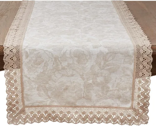 Vista 5 de Saro Lifestyle Camino de mesa jacquard con ribete de encaje, natural, 16 x 120 pulgadas