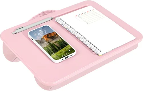 Vista 18 de LAPGEAR Escritorio compacto – Aqua Sky, se adapta a portátiles de 14" Microbead Cushion, Built-In Pencil Slot, Carry Handle, Fits Standard