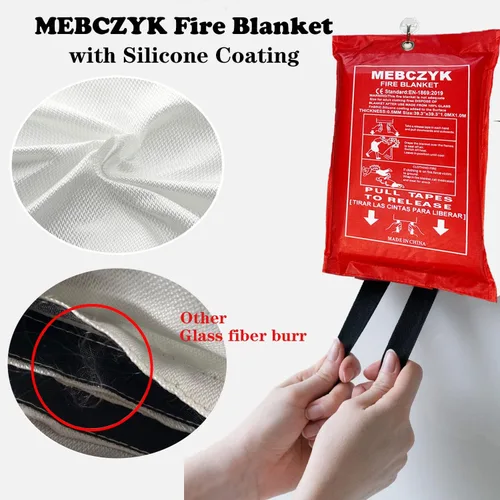 Vista 3 de Manta de emergencia para cocina con revestimiento de silicona. Manta ignífuga para el hogar para cocina, campamento, oficina, barbacoa, soldadura