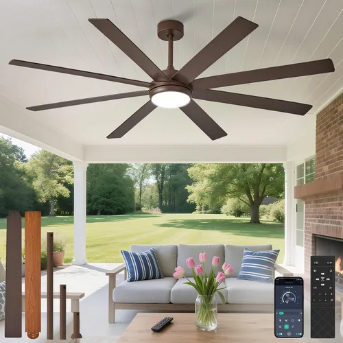 Vista 24 de Depuley Ventiladores de techo de 66" con luces: Ventilador de techo negro para interior/exterior para patios, sala de estar - 8 aspas Ventiladores