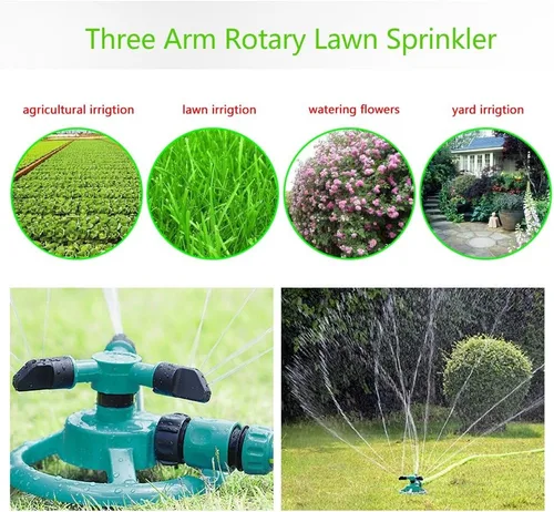 Vista 8 de Sistema de riego automático giratorio de 360 grados con manguera de 3 boquillas para riego de jardín de patio grande