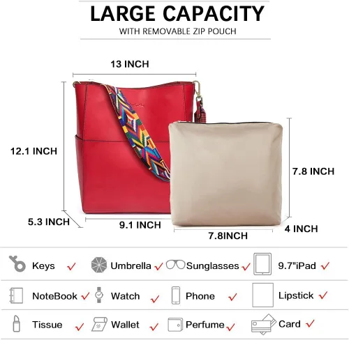 Vista 3 de Bostanten Bolsas de cuero para hombro, tipo balde, para mujer