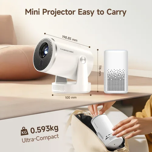Vista 8 de Mini proyector con Wifi 6 y Bluetooth 5.4, proyector portátil inteligente 4K, Android 14 y 400 ANSI, enfoque automático y Keystone, proyector