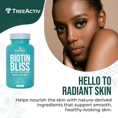 Vista 3 de Biotin Bliss Skin Hair Nails Vitaminas + Saw Palmetto Suplemento Volumizador y Espesante Fórmula para Hombres Mujeres Folato MSM B Complejo