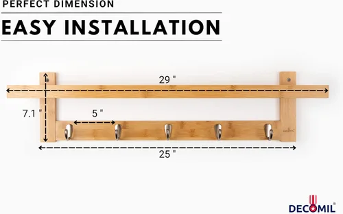 Vista 3 de DECOMIL Perchero de bambú con estante, colgador de pared
