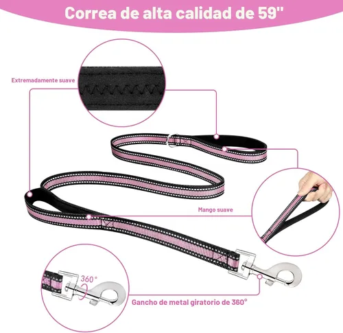 Vista 4 de Juego de arnés para mascotas, collar y correa, arnés reflectante todo en uno para perro, sin tirones, con hebillas ajustables para cachorros, perros