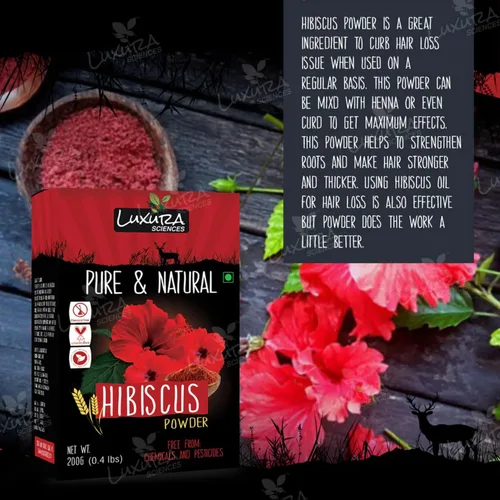 Vista 5 de Luxura Sciences Hibisco en polvo para el crecimiento del cabello Cuidado del cabello 100% puro a base de hierbas Controla la caída del cabello