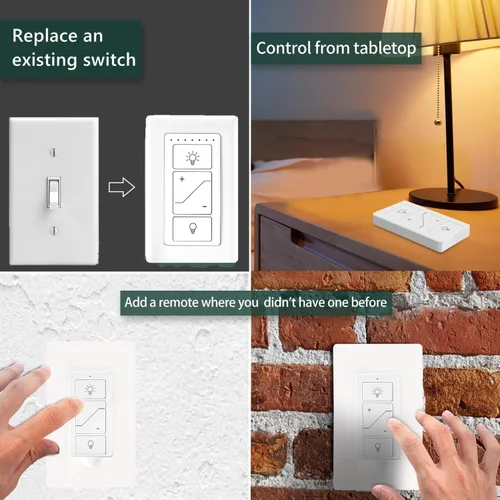 Vista 8 de Nexete Interruptor inteligente de atenuación de pared, atenuador de un solo polo con un control remoto inalámbrico, atenuador inalámbrico de 3 vías