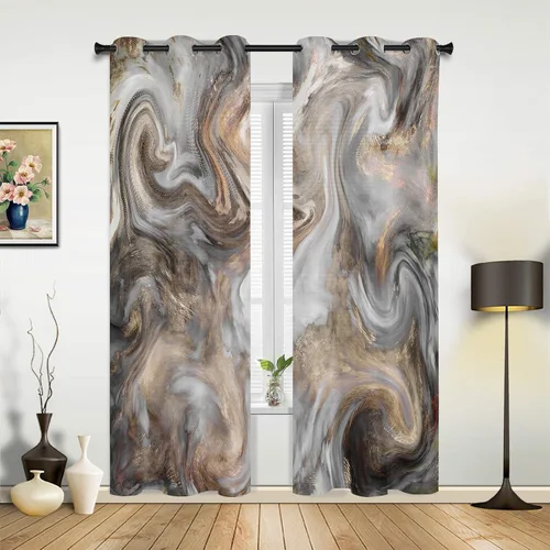 Vista 2 de T&H Home - Juego de cortinas de mármol con diseño abstracto de mármol, 2 paneles para puerta corrediza de cristal, dormitorio, sala de estar, 80
