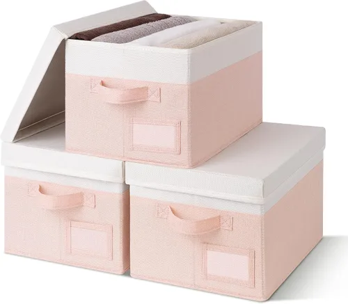 Vista 17 de GRANNY SAYS Cajas de tela con tapas, contenedores de almacenamiento con asas, contenedores de estante para organizar, cajas de almacenamiento extra
