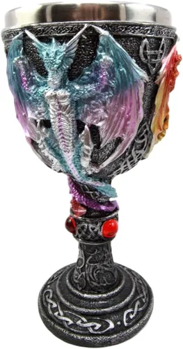 Vista 4 de Ebros Gift Gran rojo azul púrpura noche terror alado Tríada demoníaca dragón bebida vino copa copa cáliz figura 8oz Calabozos y dragones Fantasía