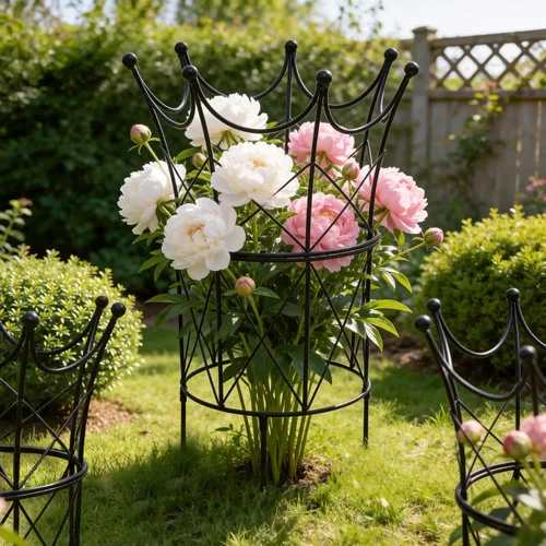 Vista 4 de Soportes de peonía para plantas de exterior, estacas de dalia de 18.5 x 22.9 pulgadas Negro