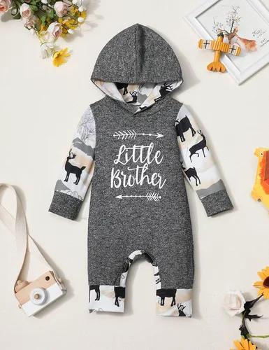 Vista 4 de Ropa de bebé niño, estampado de letras de manga larga mameluco ropa de bebé para niño