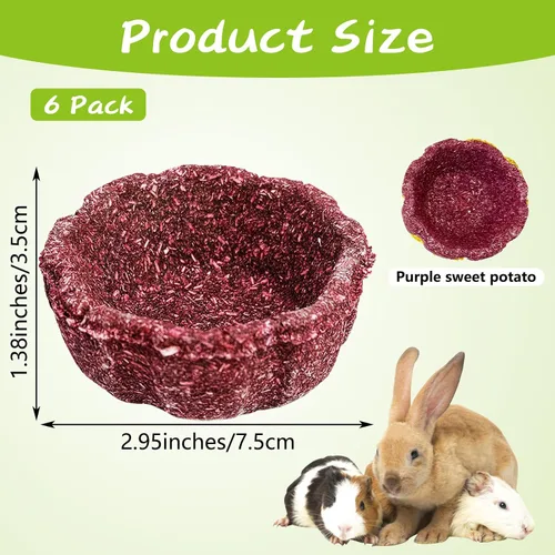Vista 3 de Paquete de 6 juguetes masticables de conejo para dientes, juguetes Timothy - Cuenco comestible para masticar heno, golosinas molares para conejo