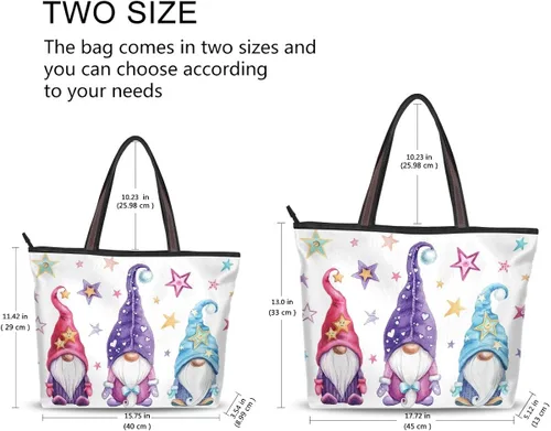 Vista 2 de QMXO - Bolso de mano con diseño de gnomos mágicos y estrellas, para mujer, bolsa de mano de gran capacidad con asa superior