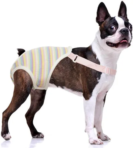 Vista 6 de QBLEEV Pañales para perras para hembra, lavables, sanitarios, con tirantes ajustables, pañales reutilizables para perros machos en celo, lindas