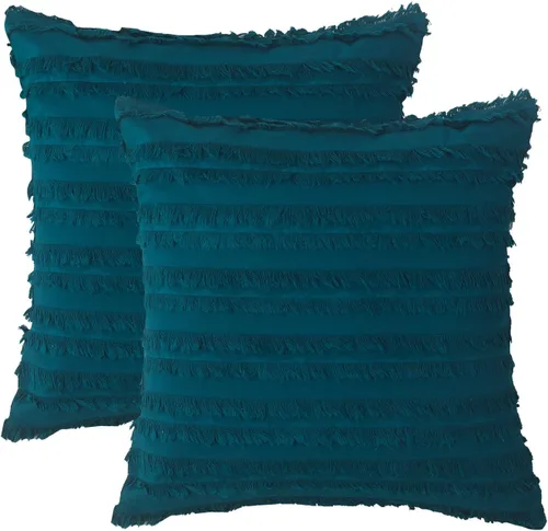 Vista 28 de GYROHOME Paquete de 2 fundas de almohada de algodón y lino, fundas de cojín decorativas, diseño de borlas, fundas de cojín modernas con flecos Beige