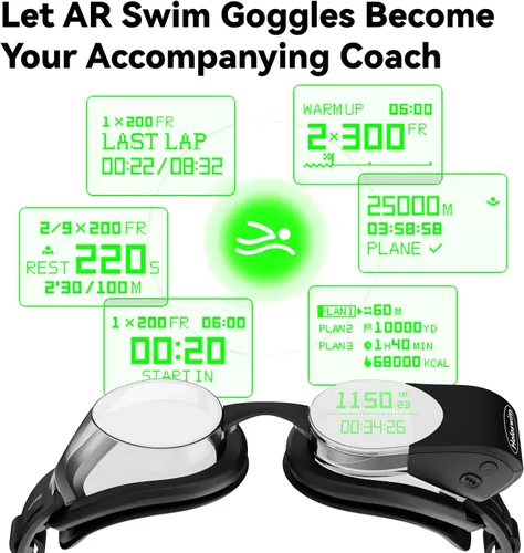 Vista 3 de Holoswim Smart Swim Goggles, 2GO Swimming Goggles, AR Real-time Display, AI Data Analysis, Anti-fog IPX8, Stroke Recognition