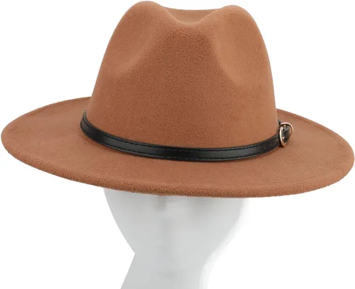 Vista 5 de Melesh. - Sombrero de fieltro clásico, de ala ancha y cinturón con hebilla, tipo Fedora.