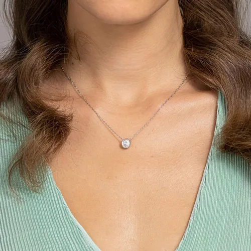Vista 2 de PAVOI 14K Gold Plated Circle CZ Solitaire Necklace Elegant Bezel Pendant Dainty Cubic Zirconia Halo Choker Necklaces for Women