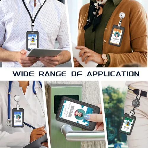 Vista 5 de Paquete de 3 portatarjetas de identificación con ventanas de doble cara, de plástico duro, vertical, para tarjetas de identificación, protector