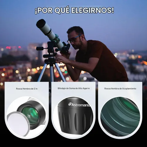 Vista 7 de Astromania Barlow Lens 2x, 2 pulgadas, 4 elementos totalmente multicapa de metal de alta potencia, accesorio de telescopio con anillo interno