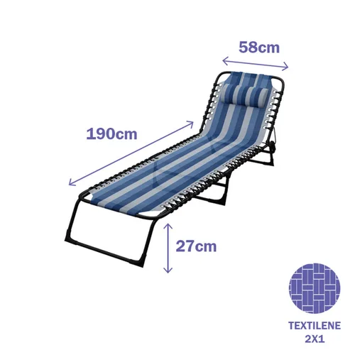 Vista 3 de Marbueno Tumbona Plegable Acero Con Cojin Jardin y Piscina 190X58X27 cm Rayas Azules 10171