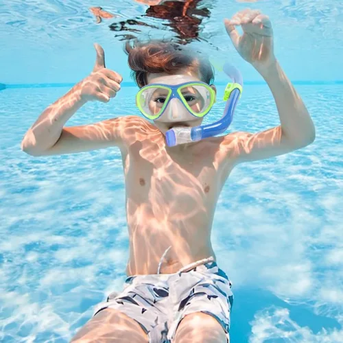 Vista 3 de Snorkeling Gear for Kids Ages 5-15, 4 in 1 Mask Fins Snorkel Set with HD Tempered Glass Panoramic View Anti-Fog Mask, Dry Top Snorkel, Adjustable