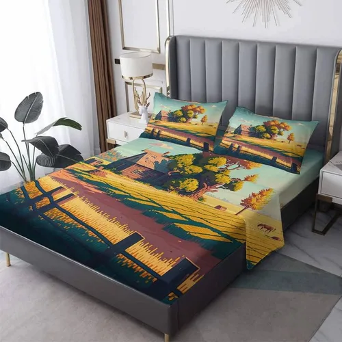 Vista 9 de Juego de sábanas de tractor tamaño King, sábanas de microfibra suave y bolsillo profundo, sábanas y fundas de almohada estampadas sin arrugas, 4