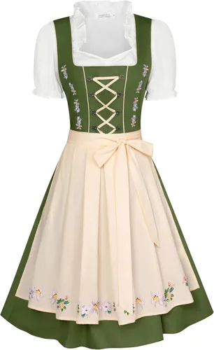 Vista 10 de JASAMBAC Vestido de tirolesa alemana para mujer, disfraz de 3 piezas, carnaval de Oktoberfest Verde militar