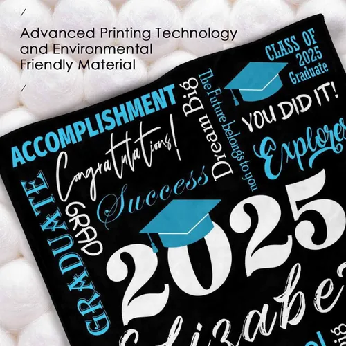 Vista 5 de MyPupSocks Manta personalizada de graduación 2025, clase de con nombre de la universidad, regalos personalizados, manta con texto para sobrina