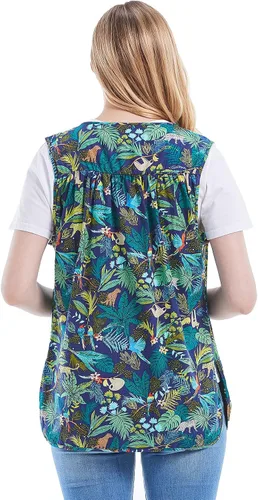 Vista 2 de Nanxson Delantal de zapatilla para mujer con 2 bolsillos de parche, babero impreso de algodón, bata con botones para cocina, chef de trabajo, CF3177