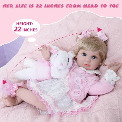 Vista 6 de Muñecas de Bebé Reborn Realistas - Muñeca de Bebé Realista de 22 pulgadas Flexible y Suave con Accesorios de Juguete de Alimentación Bebé Niña