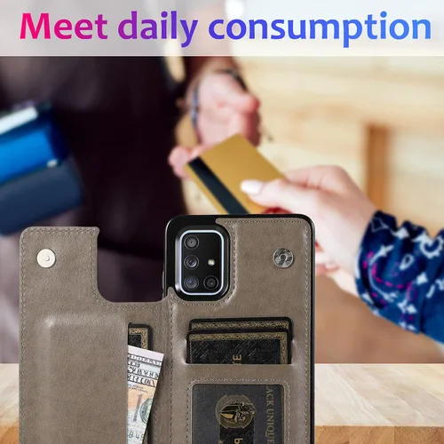 Vista 5 de Asuwish Funda compatible con Samsung Galaxy A71 4G y protector de pantalla de vidrio templado, accesorios para celdas, ranura para tarjetero, Gris