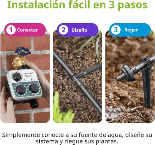 Vista 5 de Raindrip R560DP Sistema de riego por goteo, sistema de riego por goteo automático con temporizador para maceteros y canastas colgantes, riega hasta