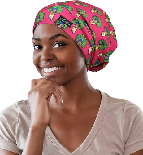 Vista 21 de Gorro de dormir ajustable con forro de satén para rastas de cabello rizado, cabeza grande, permanece puesta durante la noche
