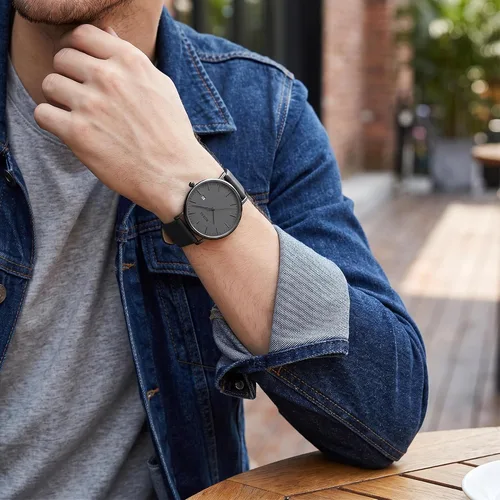 Vista 4 de BUREI Relojes de pulsera para hombre, relojes minimalistas de moda, analógicos de cuarzo, impermeables para hombres Banda negra negra
