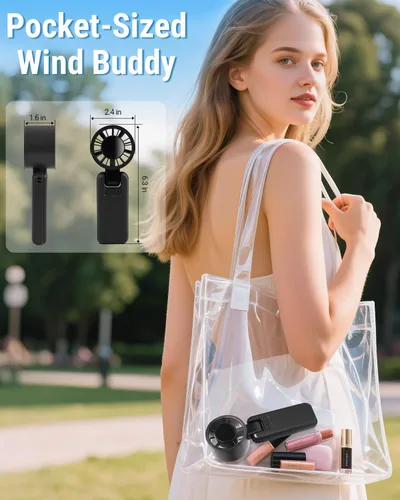Vista 4 de Ventilador turbo portátil 4 en 1, 15000 RPM/180° plegado/5000 mAh/20 horas, ventilador de mano recargable con tecnología Air Turbo, pantalla LED