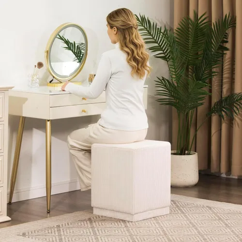 Vista 2 de Joveco Taburete otomano cuadrado tapizado de terciopelo, taburete de maquillaje para dormitorio, sala de estar (terciopelo blanco crema)