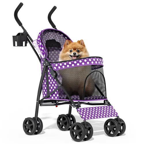 Vista 12 de MoNiBloom Cochecito para mascotas de 4 ruedas, cochecito jogger jaula para cachorros de fácil plegado con cubierta solar, almohadilla y bolsa