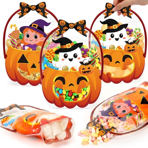 Vista 10 de Fuutreo 50 bolsas de regalo de Halloween con asas, plástico de esqueleto