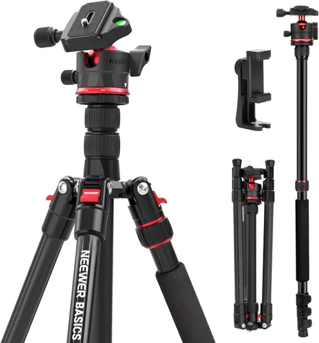 Vista 12 de NEEWER Basics - Trípode para cámara, 71 pulgadas, de aluminio, resistente, portátil, para viajes, DSLR, soporte para teléfono celular con cabeza