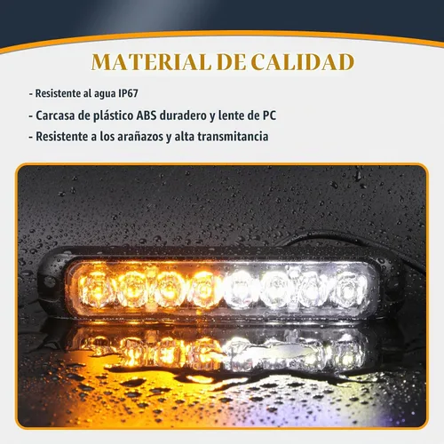 Vista 3 de Kit de luces estroboscópicas de emergencia LED ámbar y blanco, función de sincronización de 8 unidades ámbar blanco