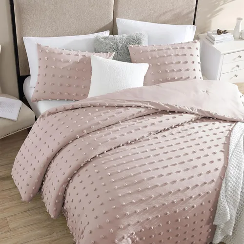 Vista 19 de Swift Home, juego de edredón tamaño individual y individual XL, azul bebé, juego de ropa de cama con pinzas florales 3D arrugadas - 2 piezas de ropa