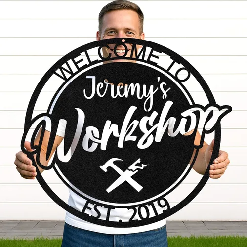 Vista 35 de Letrero de metal personalizado para garaje, arte de pared personalizado para hombres, decoración de taller mecánico con nombre, decoración