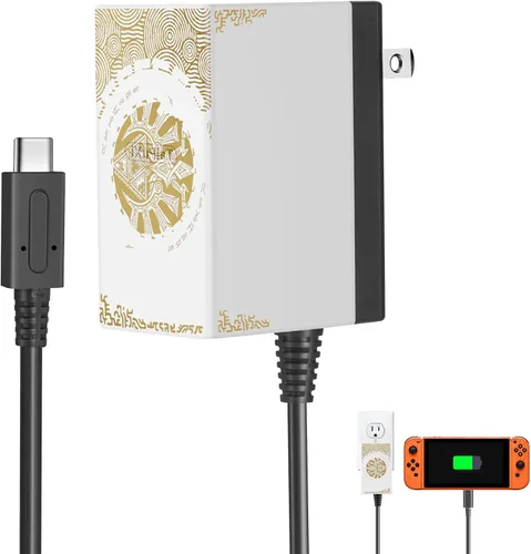 Vista 7 de Adaptador de CA para Nintendo Switch, cargador de pared de viaje rápido 15V 2.6A Kit de carga rápida para Nintendo SwitchLiteOLED, soporte modo TV