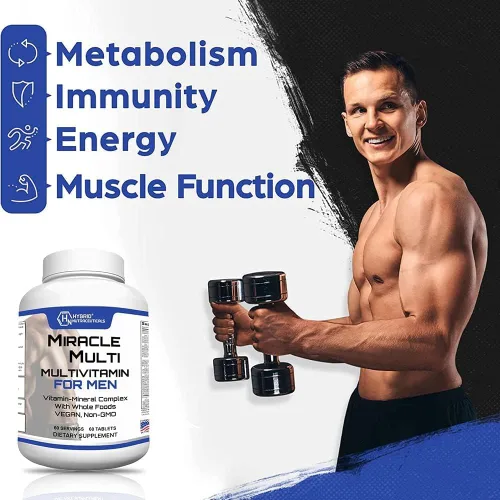 Vista 2 de MiracleMulti Best Multivitamínico para hombres, suplemento vitamínico y mineral con probióticos, mezcla de enzimas superalimentarias: apoyo