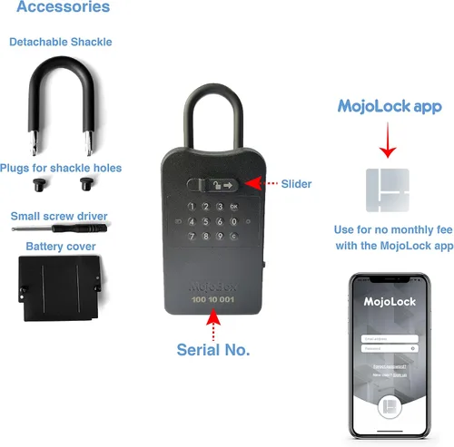 Vista 7 de MojoBox, Caja de seguridad digital, caja de bloqueo con llave Bluetooth, la aplicación iOS/Android genera de forma remota códigos de acceso sin